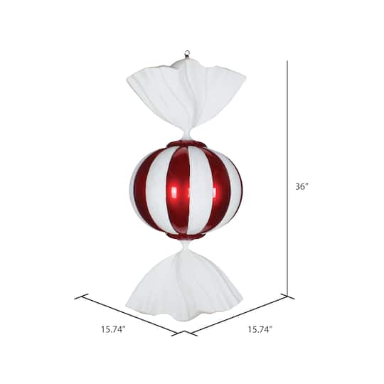 Vickerman 36" Red & White Candy Ornament with Glitter Accents